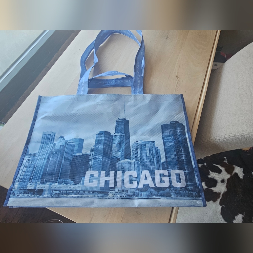 Blue Chicago Skyline Tote Bag